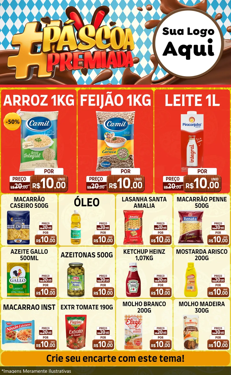 Modelo de Encarte para Encarte Grande com o tema Páscoa Premiada para Supermercado