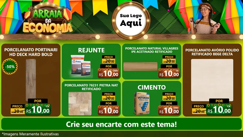 Modelo de TV para TV Horizontal com o tema Arraiá de Economia para Pisos e revestimentos
