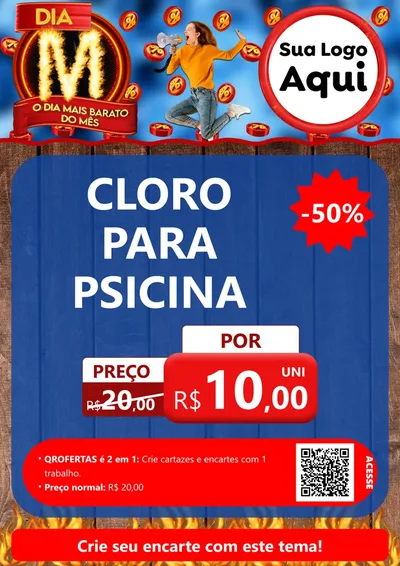 Modelo de Cartaz para Cartaz A4 Vertical com o tema Dia M - O Dia Mais Barato Do Mês para Produtos para Piscina