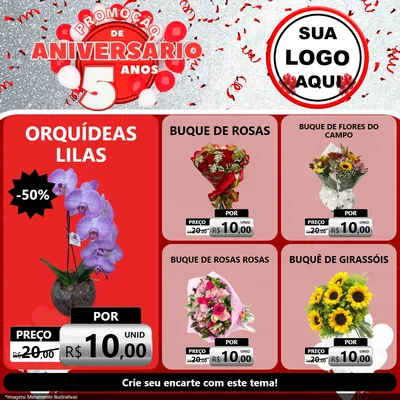 Modelo de Rede Social para Feed Facebook com o tema Promoção de Aniversário - 5 Anos para Floricultura e jardim