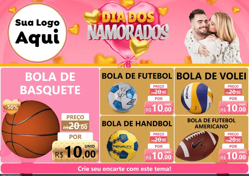 Modelo de Encarte para Encarte A4 Horizontal com o tema Dia dos Namorados para Artigos Esportivos