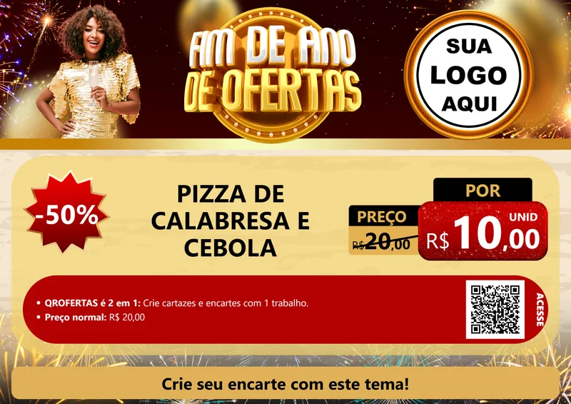 Modelo de Cartaz para Cartaz A4 Horizontal com o tema Fim de Ano de Ofertas para Pizzaria