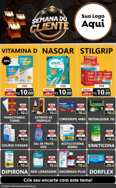Modelo de Encarte para Encarte Grande com o tema Semana do Cliente para Farmácia