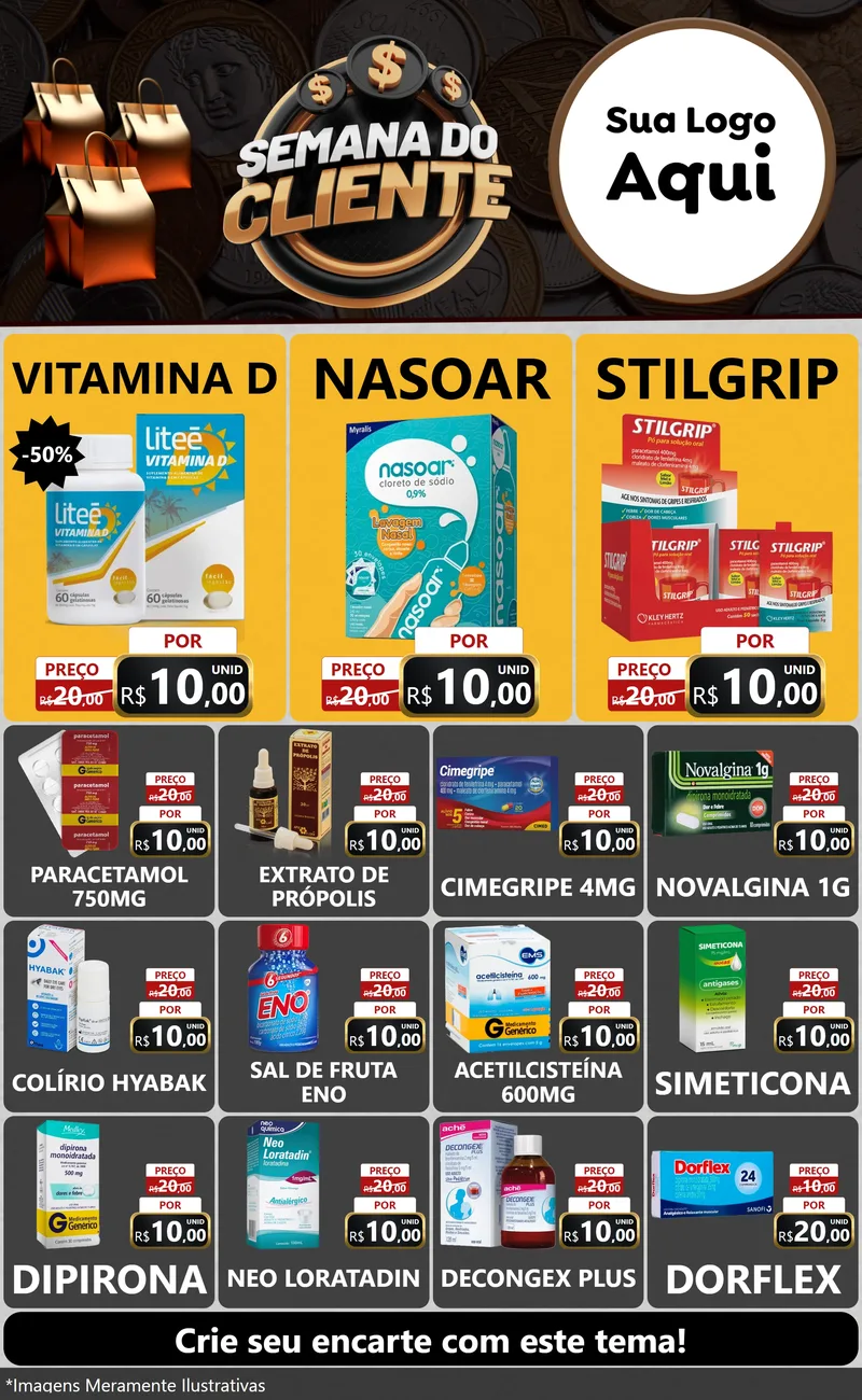 Modelo de Encarte para Encarte Grande com o tema Semana do Cliente para Farmácia