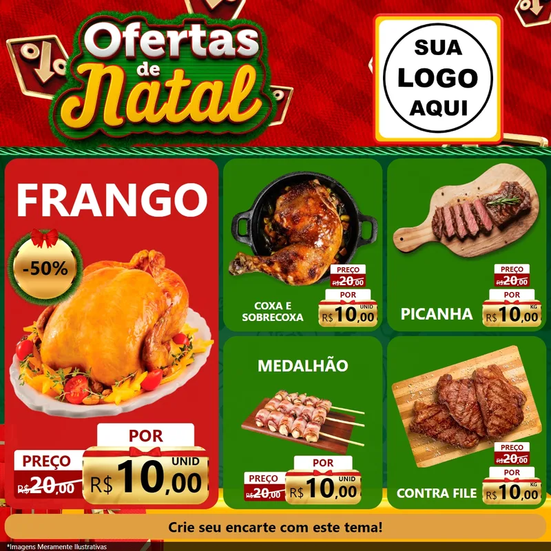 Modelo de Rede Social para Feed Facebook com o tema Ofertas de Natal para Assados
