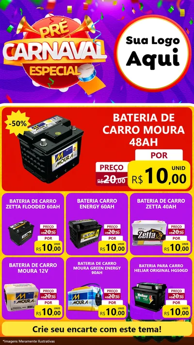 Modelo de Rede Social para Stories com o tema Pré-Carnaval Especial para Baterias Elétricas