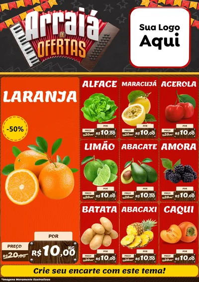 Modelo de Encarte para Encarte A4 Vertical com o tema Arraiá de Ofertas - Junina para Hortifrúti