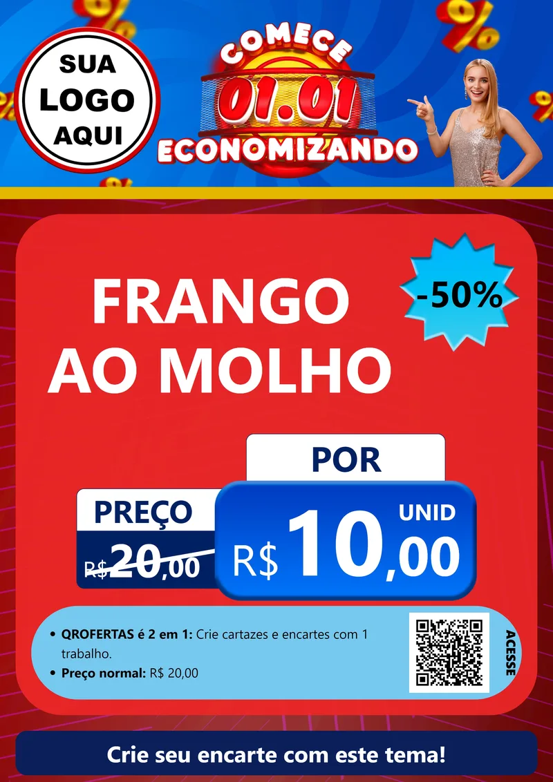 Modelo de Cartaz para Cartaz A4 Vertical com o tema Comece 1º de Janeiro Economizando para Restaurante