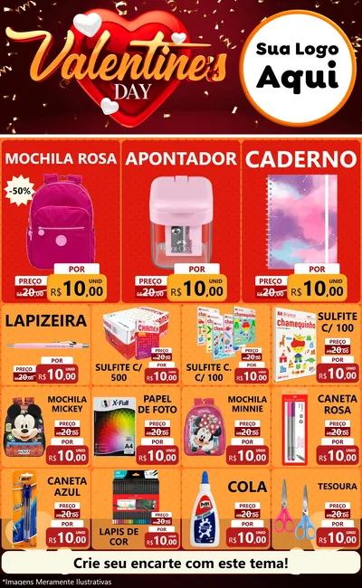 Modelo de Encarte para Encarte Grande com o tema Valentine's Day para Papelaria