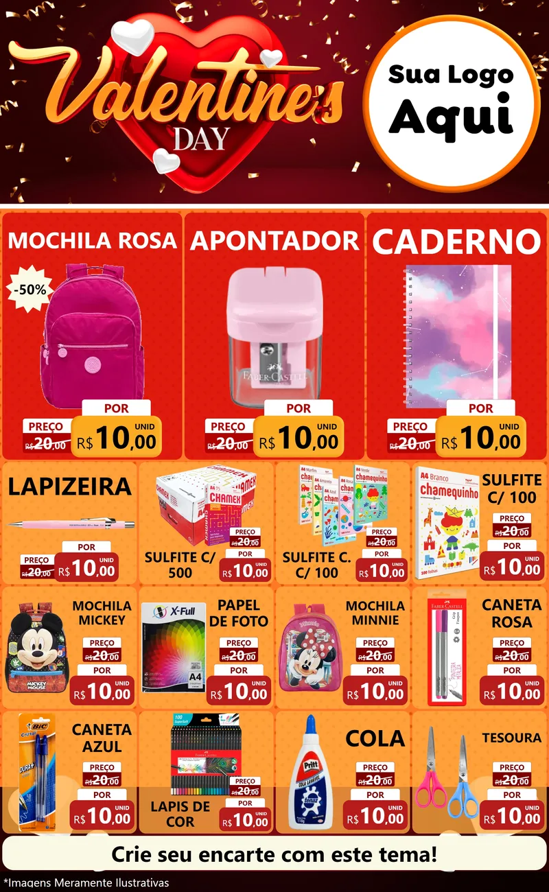 Modelo de Encarte para Encarte Grande com o tema Valentine's Day para Papelaria