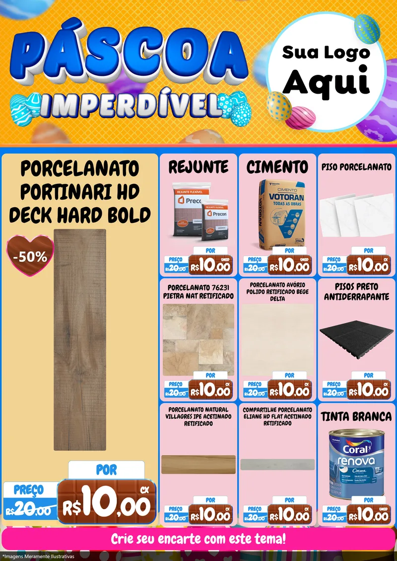 Modelo de Encarte para Encarte A4 Vertical com o tema Páscoa Imperdível para Pisos e revestimentos