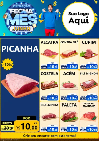 Modelo de Encarte para Encarte A4 Vertical com o tema Operação Fecha Mês, Junho para Açougue