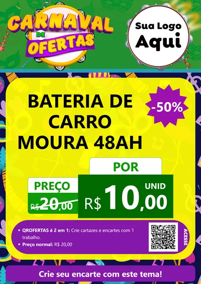 Modelo de Cartaz para Cartaz A4 Vertical com o tema Carnaval de Ofertas para Baterias Elétricas