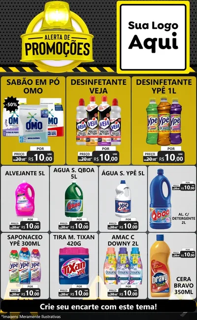 Modelo de Encarte para Encarte Grande com o tema Alerta de Promoções para Produtos de Limpeza