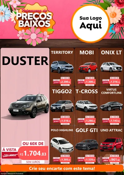 Modelo de Encarte para Encarte A4 Vertical com o tema Primavera de Preços Baixos para Concessionaria de Carros