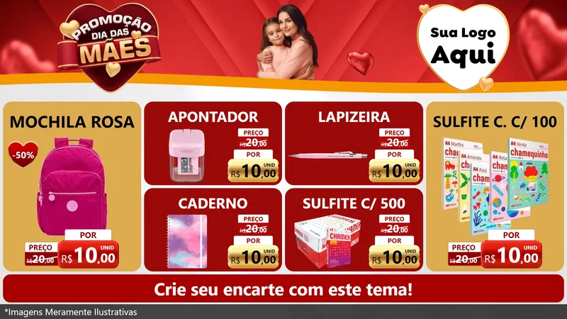 Modelo de TV para TV Horizontal com o tema Promoção Dia das Mães para Papelaria