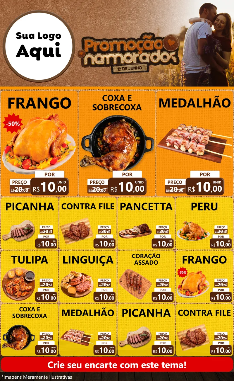 Modelo de Encarte para Encarte Grande com o tema Promoção Namorados para Assados