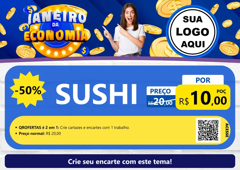Modelo de Cartaz para Cartaz A4 Horizontal com o tema Janeiro da Economia para Comida japonesa
