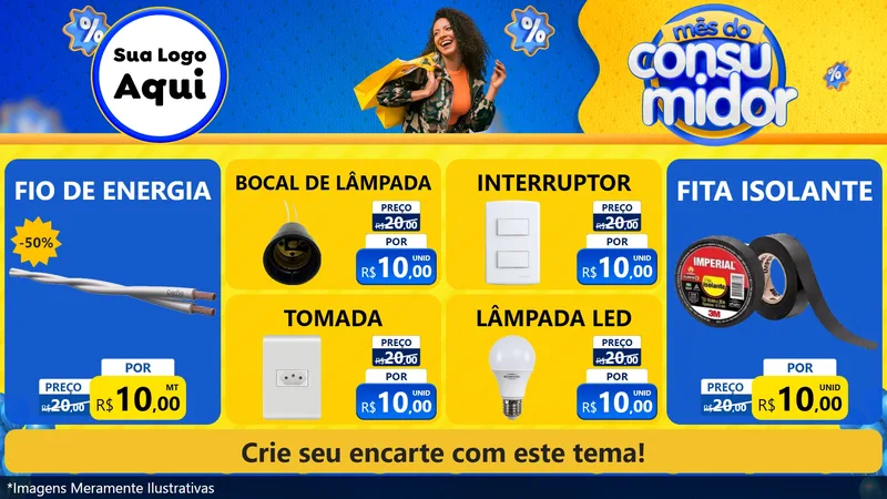 Modelo de TV para TV Horizontal com o tema Mês do Consumidor para Materiais Elétricos
