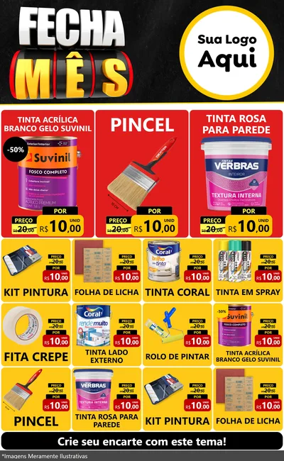 Modelo de Encarte para Encarte Grande com o tema Fecha Mês para Tintas e Ferramentas
