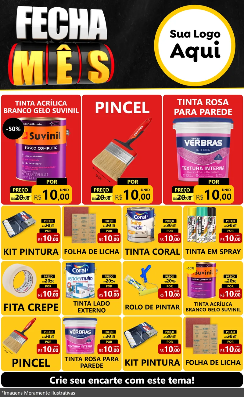 Modelo de Encarte para Encarte Grande com o tema Fecha Mês para Tintas e Ferramentas