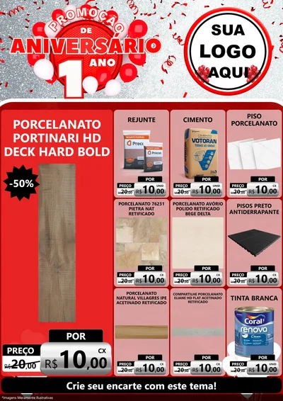 Modelo de Encarte para Encarte A4 Vertical com o tema Promoção de Aniversário - 1 Ano para Pisos e revestimentos