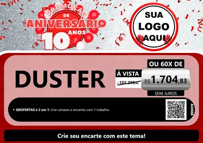 Modelo de Cartaz para Cartaz A4 Horizontal com o tema Promoção de Aniversário - 10 Anos para Concessionaria de Carros