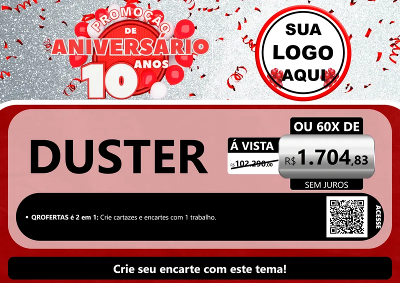 Modelo de Cartaz para Cartaz A4 Horizontal com o tema Promoção de Aniversário - 10 Anos para Concessionaria de Carros