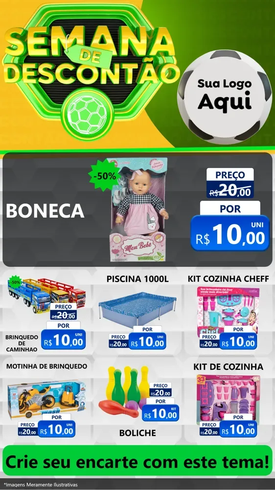 Modelo de Rede Social para Stories com o tema Semana de Descontão - Copa para Brinquedos