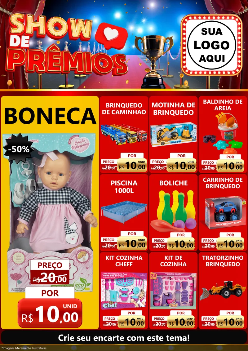 Modelo de Encarte para Encarte A4 Vertical com o tema Show de Prêmios para Brinquedos
