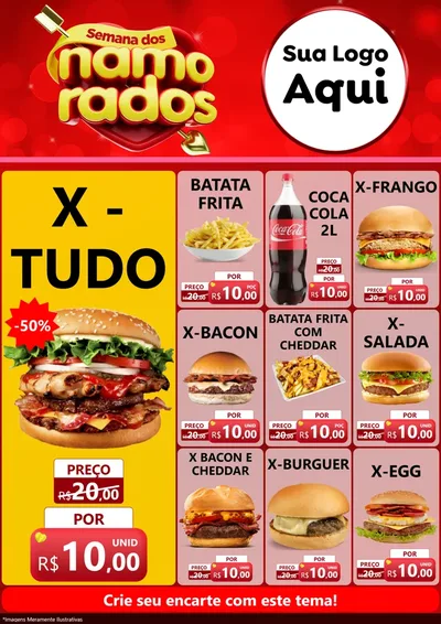 Modelo de Encarte para Encarte A4 Vertical com o tema Semana dos namorados para Hamburgueria
