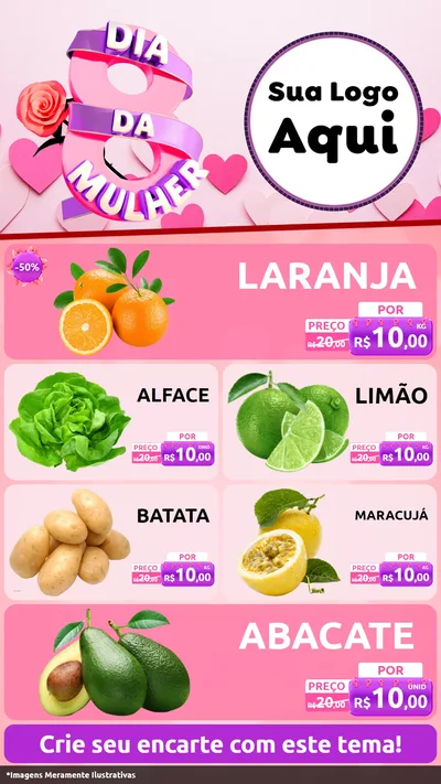 Modelo de TV para TV Vertical com o tema Dia da Mulher para Hortifrúti