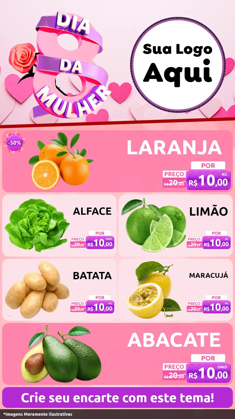Modelo de TV para TV Vertical com o tema Dia da Mulher para Hortifrúti