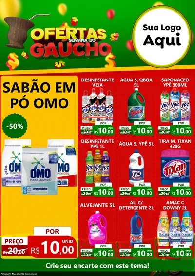 Modelo de Encarte para Encarte A4 Vertical com o tema Ofertas Semana Do Gaúcho para Produtos de Limpeza