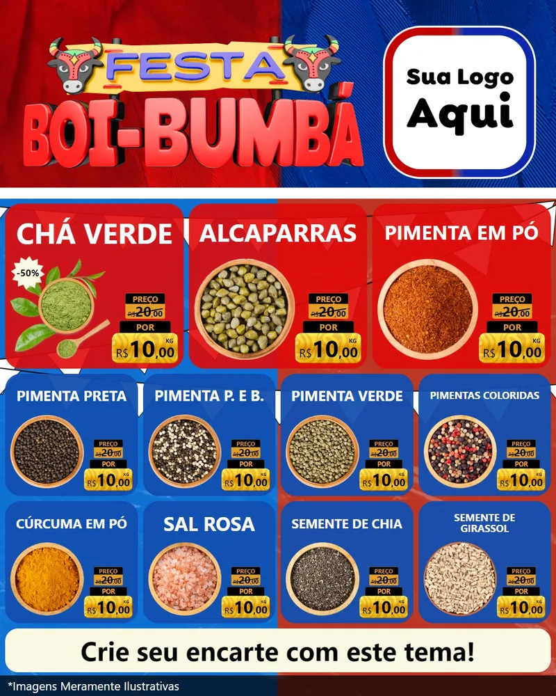 Modelo de Rede Social para Feed Instagram com o tema Festa Boi Bumbá para Produtos Naturais