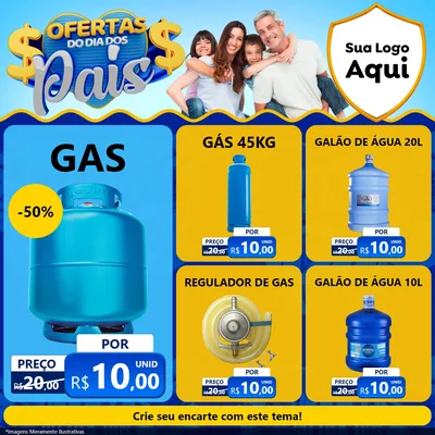 Modelo de Rede Social para Feed Facebook com o tema Ofertas do Dia dos Pais para Água e gás