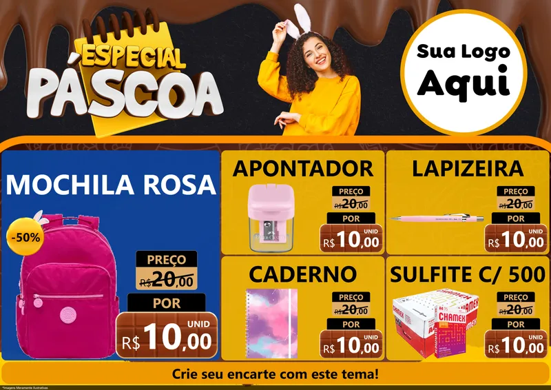 Modelo de Encarte para Encarte A4 Horizontal com o tema Especial Páscoa para Papelaria