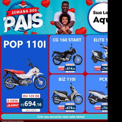 Modelo de Rede Social para Feed Facebook com o tema Semana Dos Pais para Concessionaria de Motos