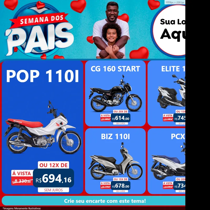 Modelo de Rede Social para Feed Facebook com o tema Semana Dos Pais para Concessionaria de Motos
