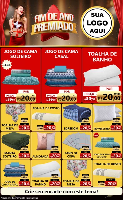 Modelo de Encarte para Encarte Grande com o tema Fim de Ano Premiado para Cama, Mesa e Banho