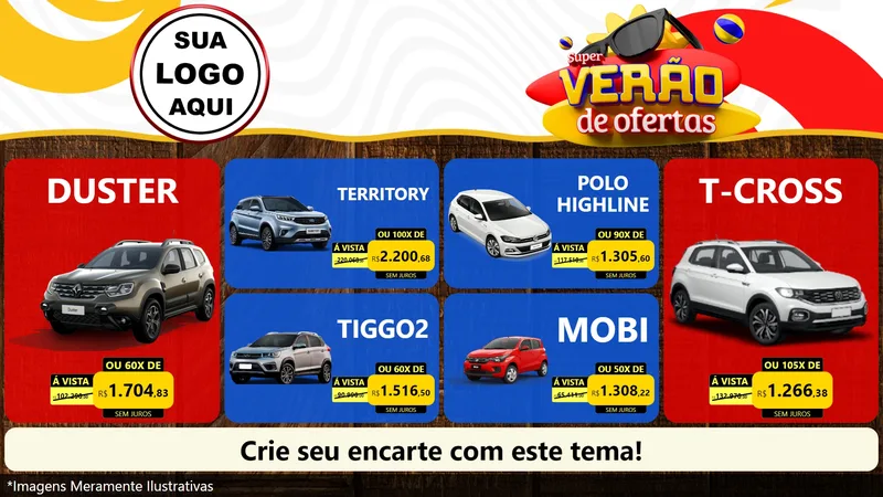 Modelo de TV para TV Horizontal com o tema Super Verão de Ofertas para Concessionaria de Carros