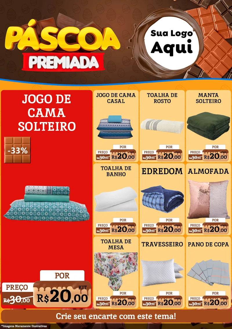 Modelo de Encarte para Encarte A4 Vertical com o tema Páscoa Premiada para Cama, Mesa e Banho