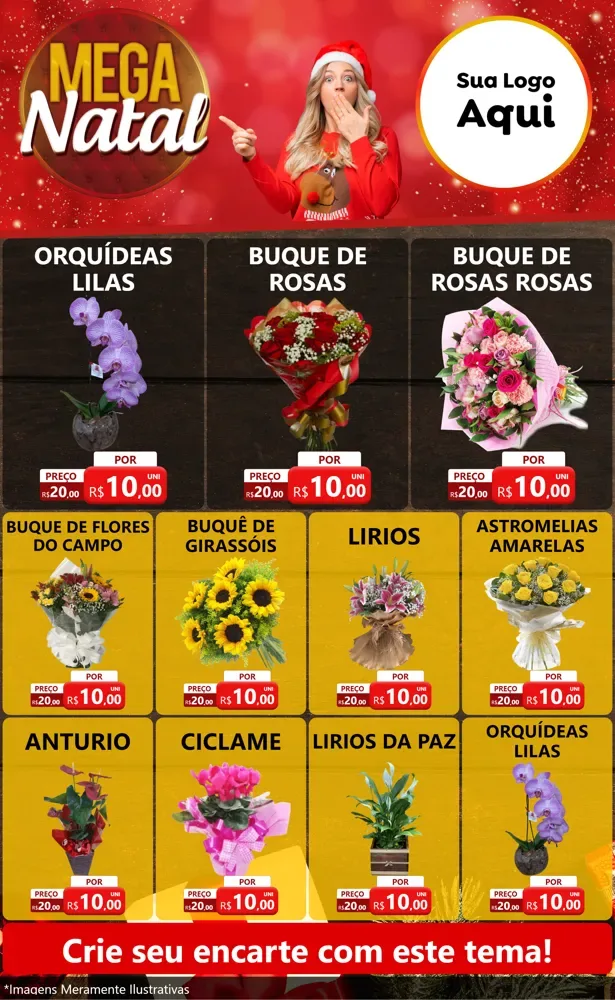 Modelo de Encarte para Encarte Grande com o tema Mega Natal para Floricultura e jardim