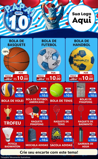 Modelo de Encarte para Encarte Grande com o tema Papai Nota 10 para Artigos Esportivos