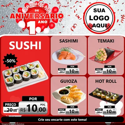Modelo de Rede Social para Feed Facebook com o tema Promoção de Aniversário - 1 Ano para Comida japonesa