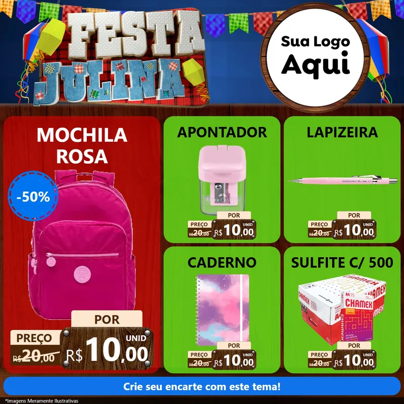 Modelo de Rede Social para Feed Facebook com o tema Festa Julina para Papelaria
