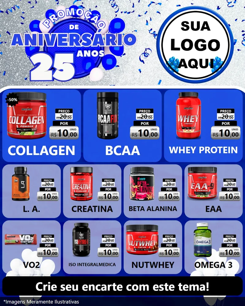 Modelo de Rede Social para Feed Instagram com o tema Promoção de Aniversário - 25 Anos para Suplementos alimentares