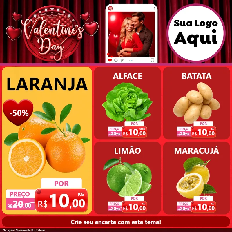 Modelo de Rede Social para Feed Facebook com o tema Valentine's Day para Hortifrúti
