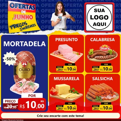 Modelo de Rede Social para Feed Facebook com o tema Ofertas de Junho - Preços Incríveis para Frios e Laticínios