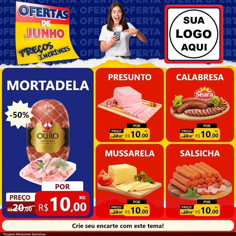 Modelo de Rede Social para Feed Facebook com o tema Ofertas de Junho - Preços Incríveis para Frios e Laticínios